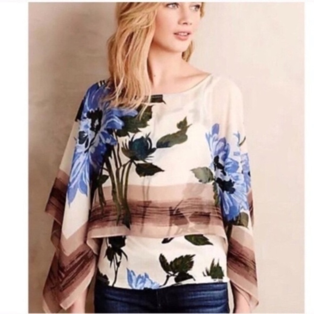 Anthropologie Tiny Abjure Layered Floral Watercolor Blouse